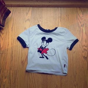 A white velvet Mickey Mouse shirt